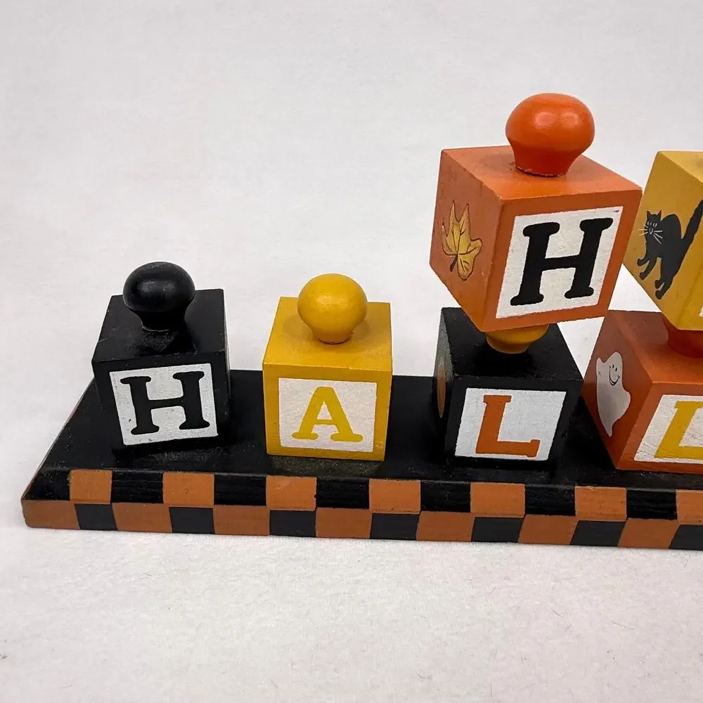 Vintage Happy Halloween Rotating Block Sign